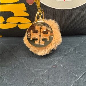 Tory Burch Gold and Tan Pom Pom Key Holder